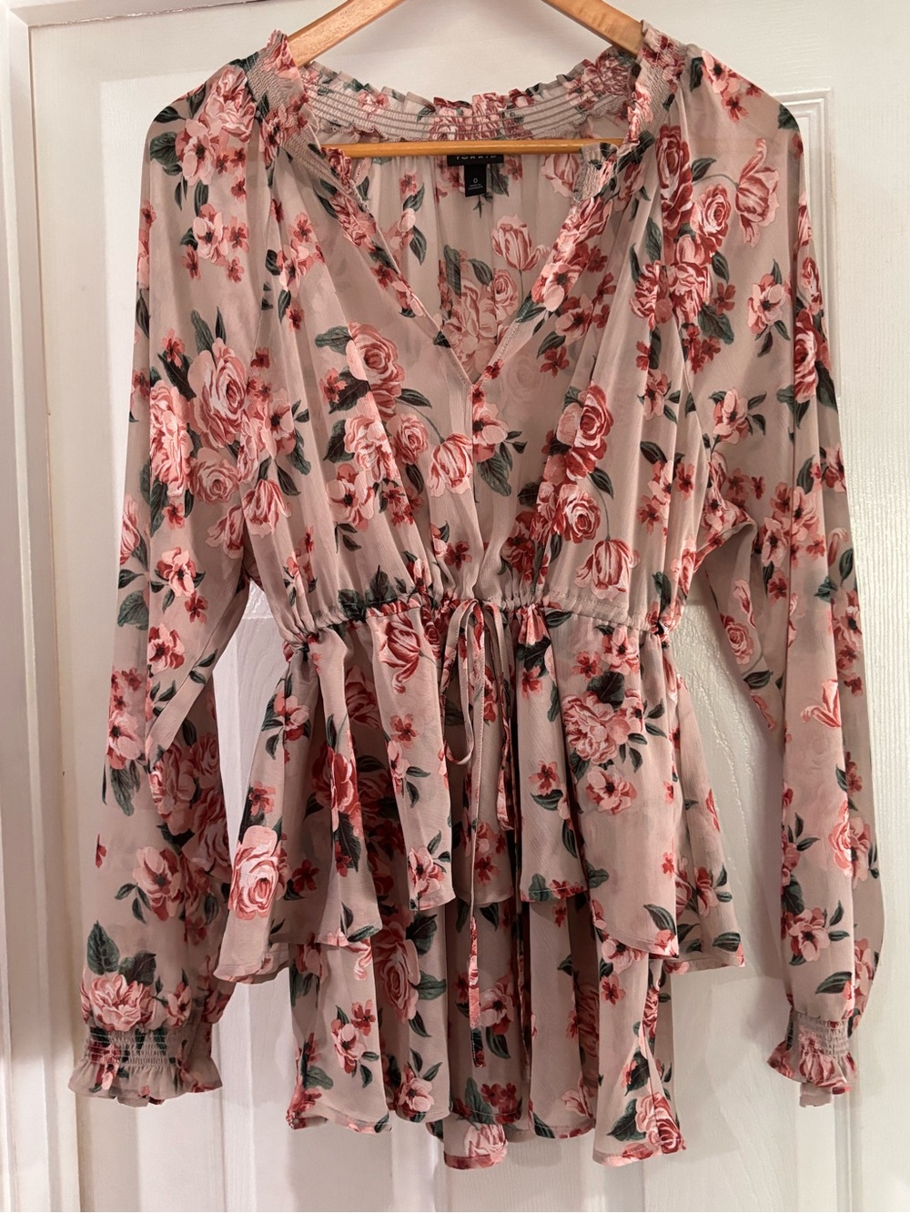 Torrid Blush Floral Chiffon Tiered Blouse - Size 0X